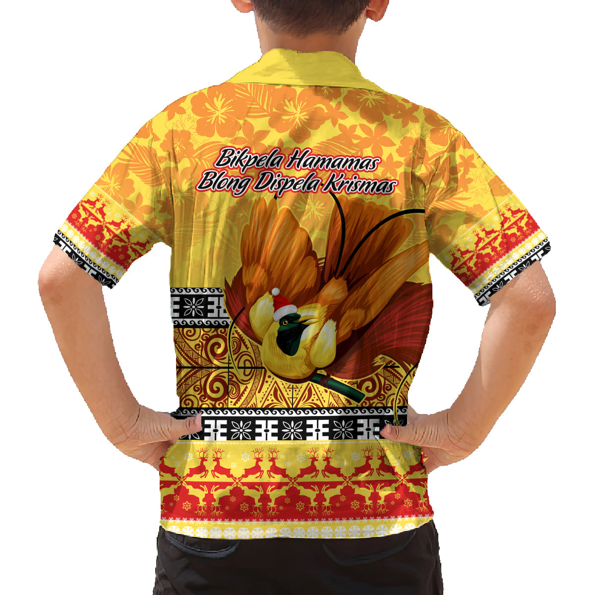 PNG Hamamas Krismas Family Matching Off Shoulder Maxi Dress and Hawaiian Shirt Papua New Guinea Bird Of Paradise Merry Christmas Gold Style LT9 - Polynesian Pride