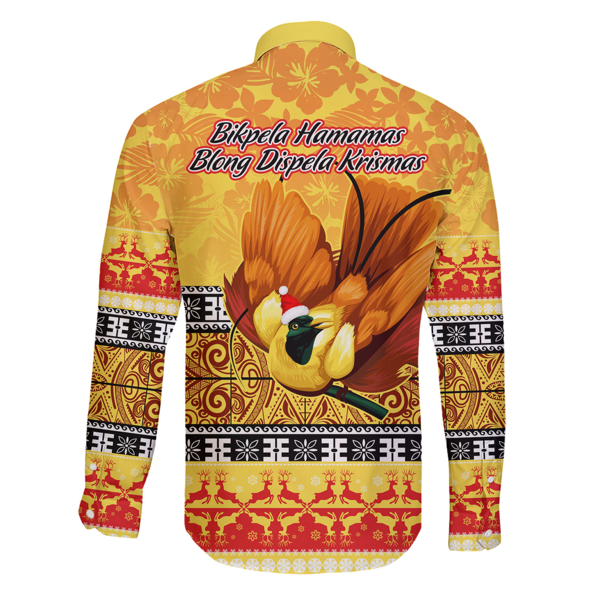 PNG Hamamas Krismas Family Matching Short Sleeve Bodycon Dress and Hawaiian Shirt Papua New Guinea Bird Of Paradise Merry Christmas Gold Style LT9 - Polynesian Pride