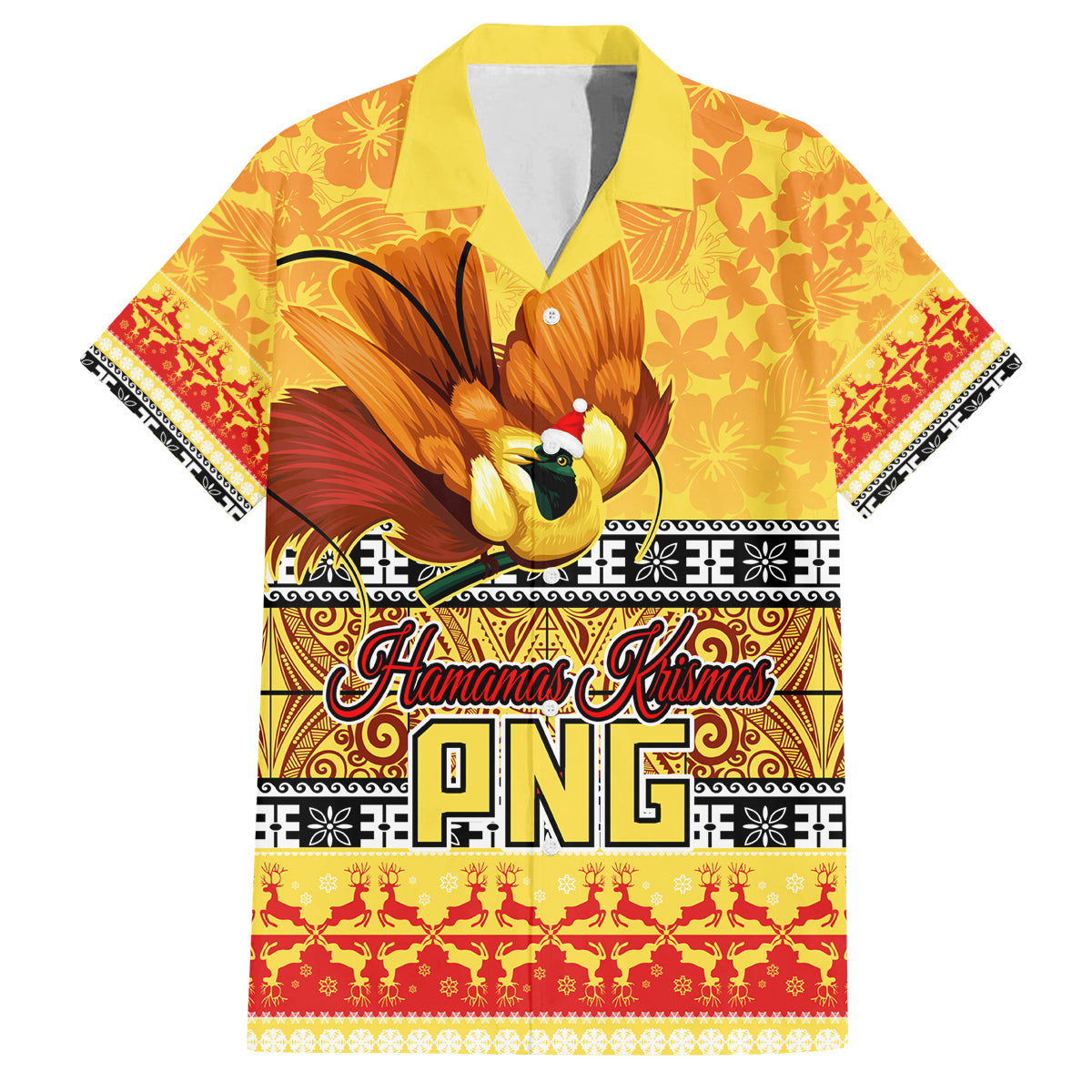 PNG Hamamas Krismas Family Matching Tank Maxi Dress and Hawaiian Shirt Papua New Guinea Bird Of Paradise Merry Christmas Gold Style LT9 Dad's Shirt - Short Sleeve Gold - Polynesian Pride