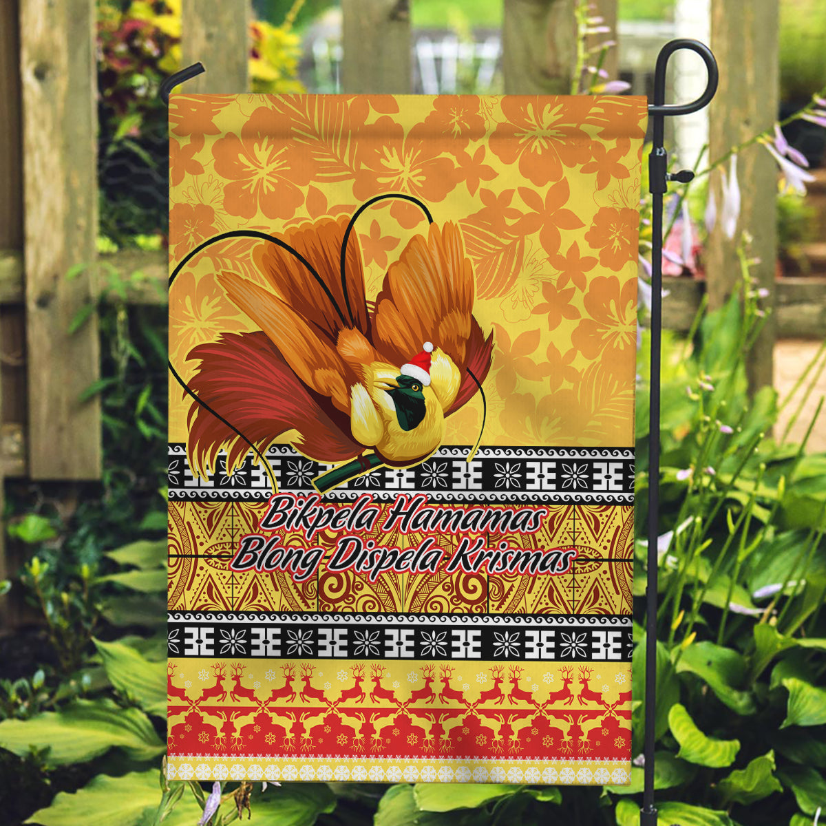 PNG Hamamas Krismas Garden Flag Papua New Guinea Bird Of Paradise Merry Christmas Gold Style LT9 Garden Flag Gold - Polynesian Pride