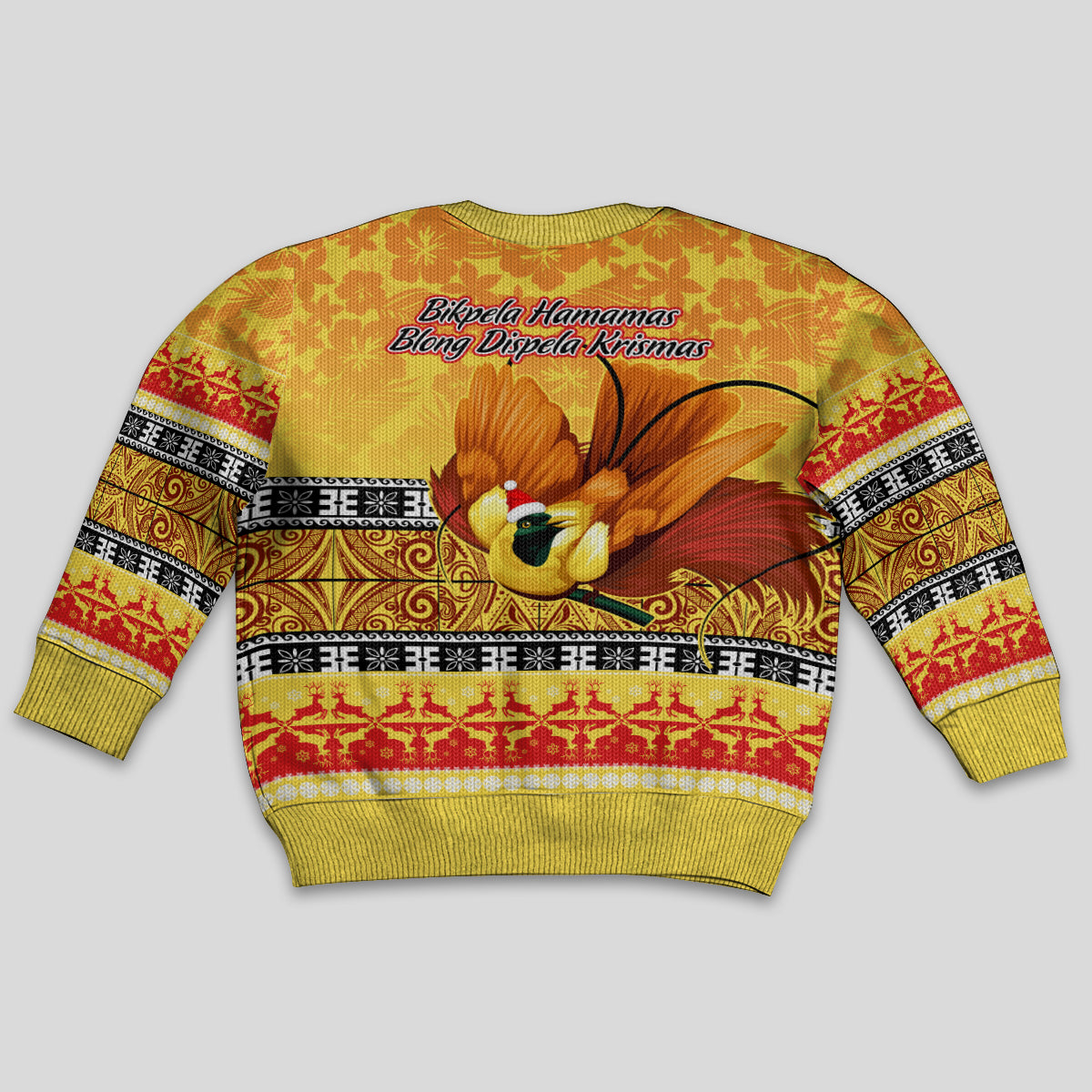 PNG Hamamas Krismas Kid Ugly Christmas Sweater Papua New Guinea Bird Of Paradise Merry Christmas Gold Style LT9 - Polynesian Pride
