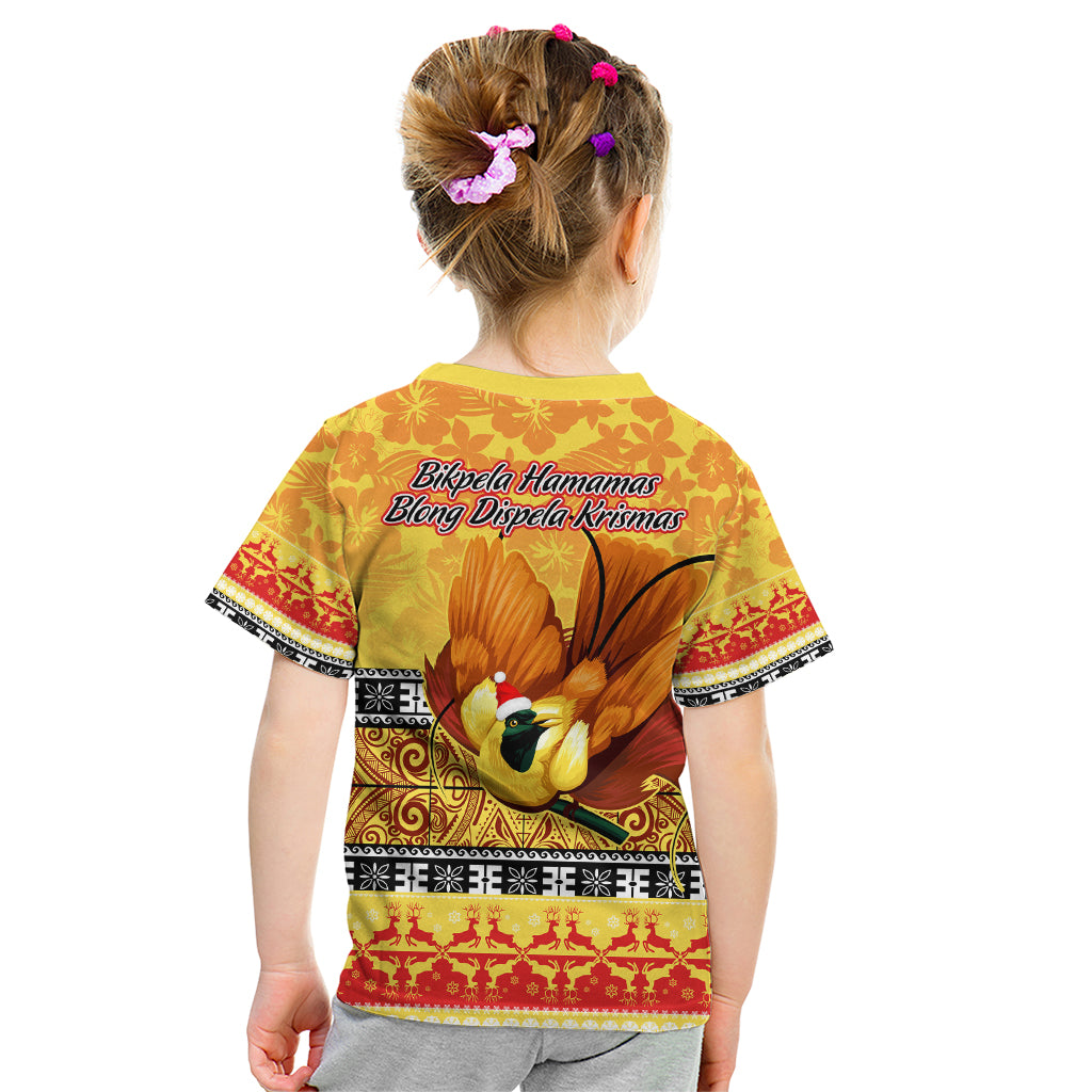 PNG Hamamas Krismas Kid T Shirt Papua New Guinea Bird Of Paradise Merry Christmas Gold Style LT9 - Polynesian Pride