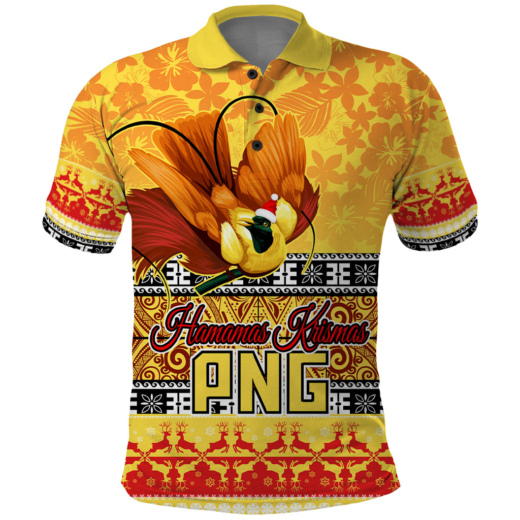PNG Hamamas Krismas Polo Shirt Papua New Guinea Bird Of Paradise Merry Christmas Gold Style LT9 Gold - Polynesian Pride