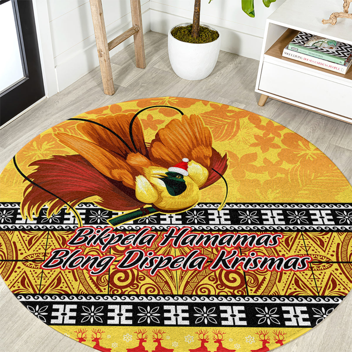 PNG Hamamas Krismas Round Carpet Papua New Guinea Bird Of Paradise Merry Christmas Gold Style LT9 Gold - Polynesian Pride