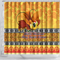 PNG Hamamas Krismas Shower Curtain Papua New Guinea Bird Of Paradise Merry Christmas Gold Style LT9 - Polynesian Pride