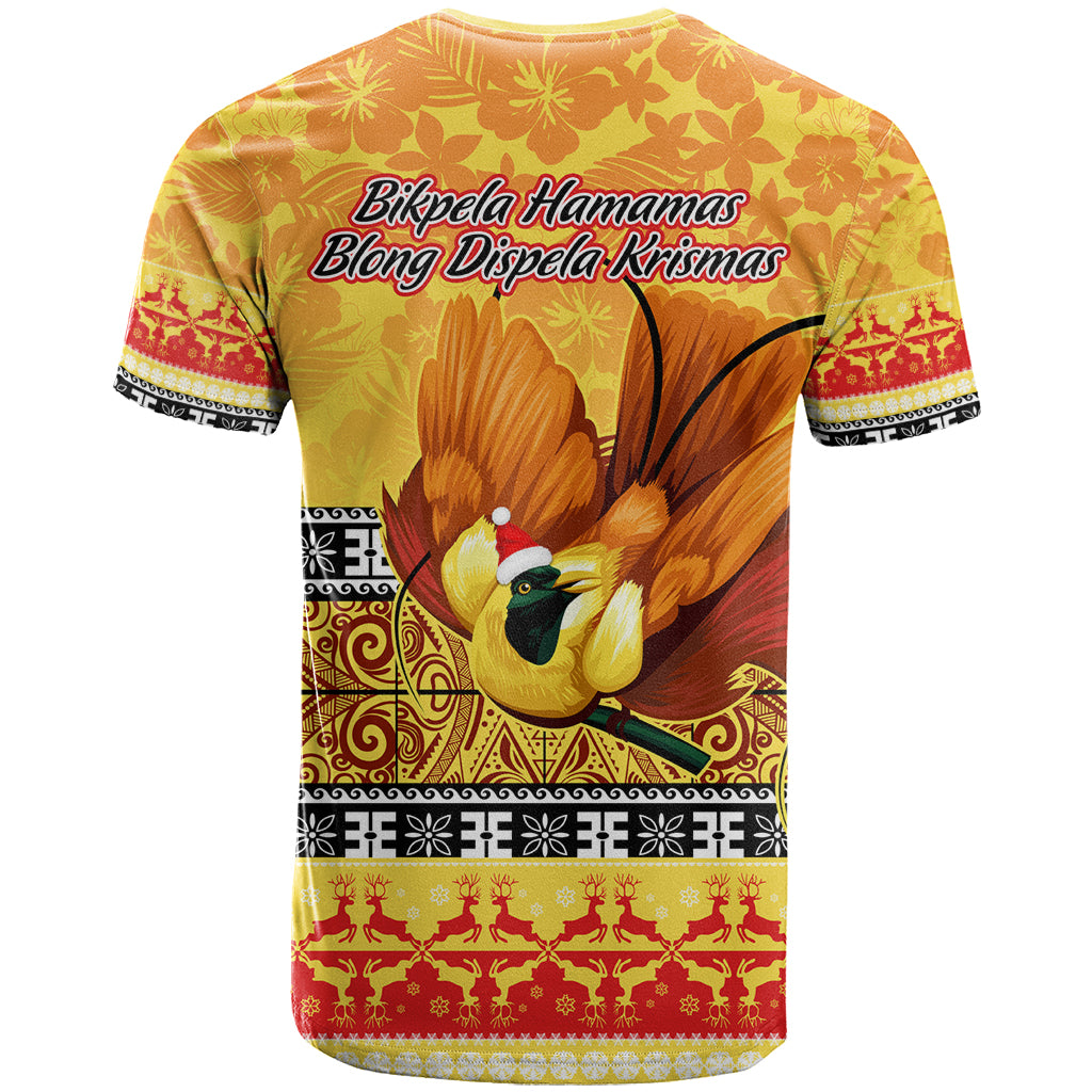 PNG Hamamas Krismas T Shirt Papua New Guinea Bird Of Paradise Merry Christmas Gold Style LT9 - Polynesian Pride