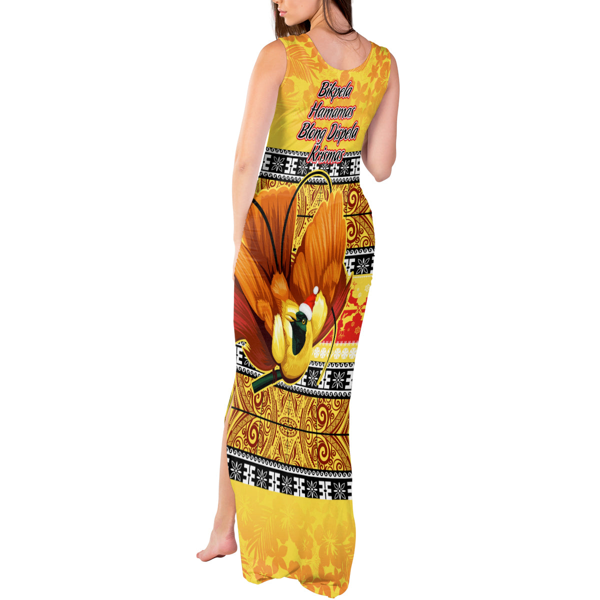 PNG Hamamas Krismas Tank Maxi Dress Papua New Guinea Bird Of Paradise Merry Christmas Gold Style LT9 - Polynesian Pride