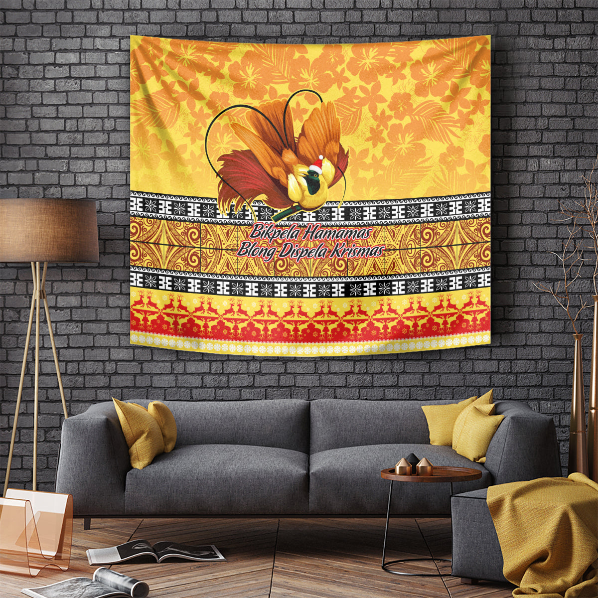 PNG Hamamas Krismas Tapestry Papua New Guinea Bird Of Paradise Merry Christmas Gold Style LT9 Gold - Polynesian Pride