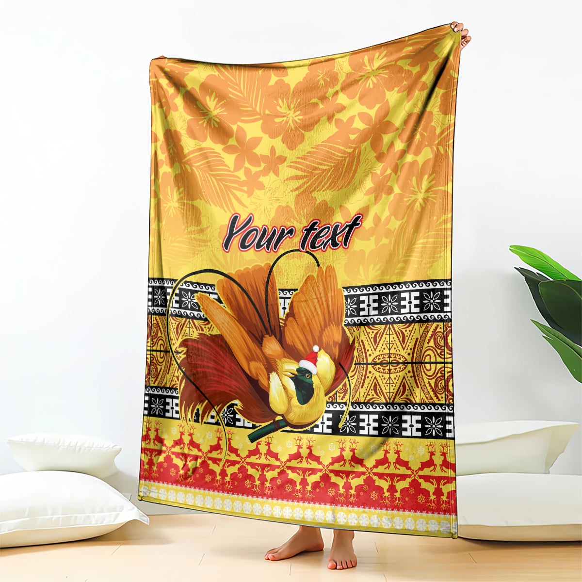 Personalised PNG Hamamas Krismas Blanket Papua New Guinea Bird Of Paradise Merry Christmas Gold Style LT9 Gold - Polynesian Pride