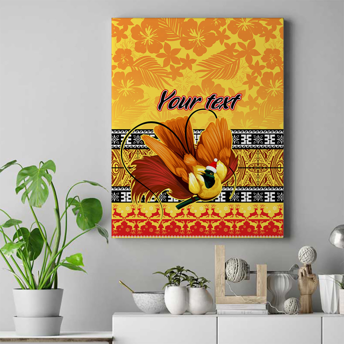 Personalised PNG Hamamas Krismas Canvas Wall Art Papua New Guinea Bird Of Paradise Merry Christmas Gold Style LT9 Gold - Polynesian Pride