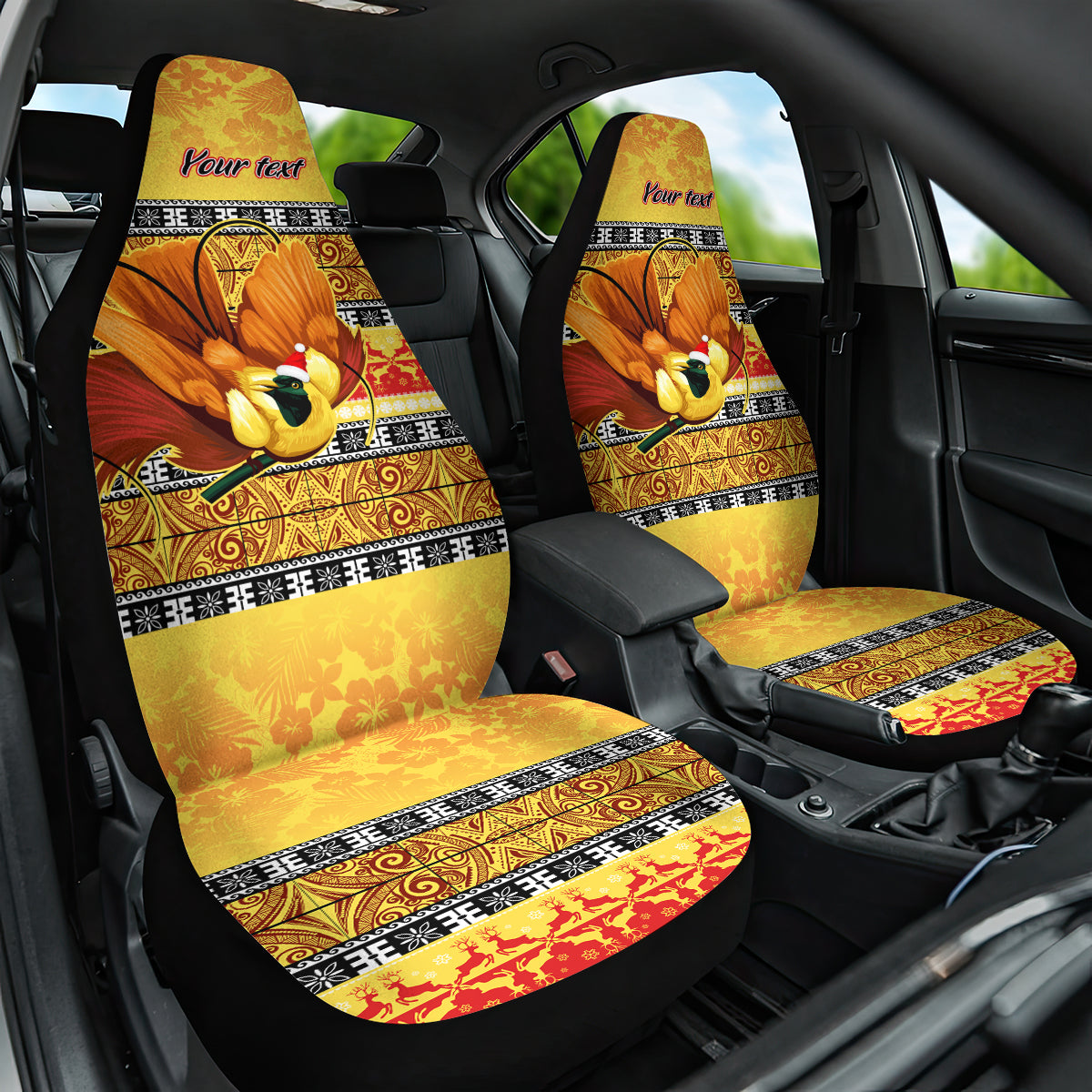 Personalised PNG Hamamas Krismas Car Seat Cover Papua New Guinea Bird Of Paradise Merry Christmas Gold Style LT9 One Size Gold - Polynesian Pride