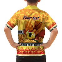 Personalised PNG Hamamas Krismas Family Matching Off Shoulder Long Sleeve Dress and Hawaiian Shirt Papua New Guinea Bird Of Paradise Merry Christmas Gold Style LT9 - Polynesian Pride