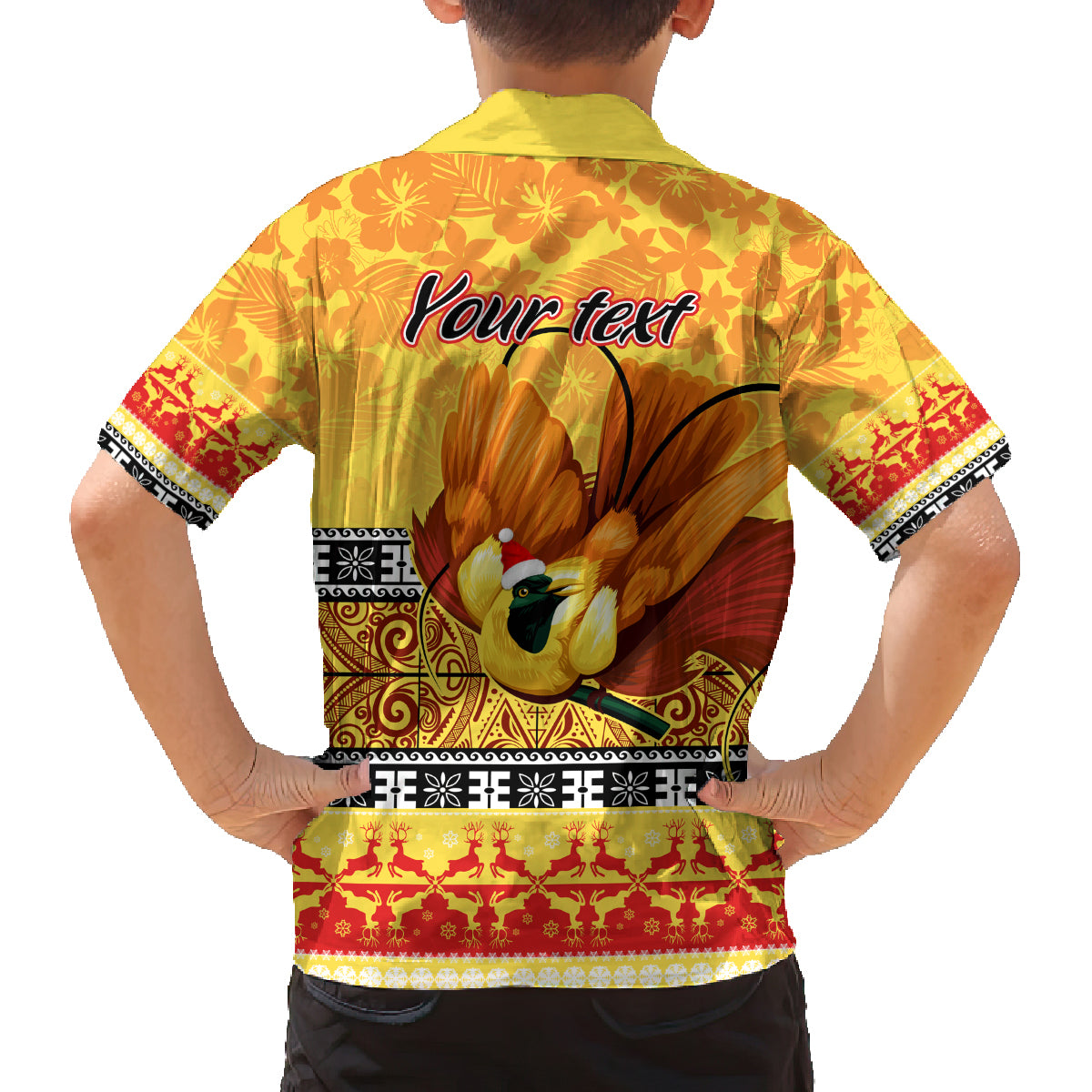 Personalised PNG Hamamas Krismas Family Matching Off Shoulder Short Dress and Hawaiian Shirt Papua New Guinea Bird Of Paradise Merry Christmas Gold Style LT9 - Polynesian Pride