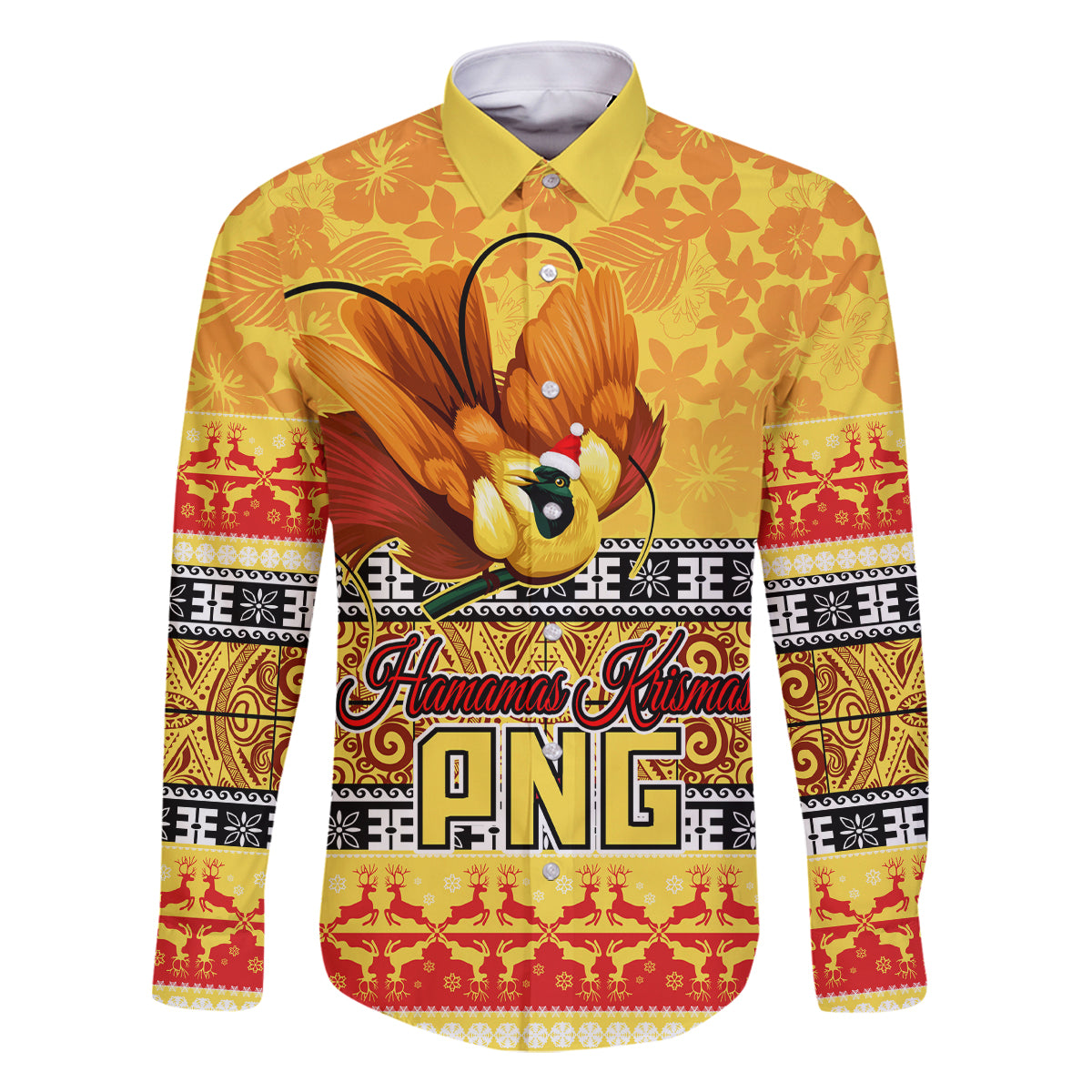 Personalised PNG Hamamas Krismas Family Matching Tank Maxi Dress and Hawaiian Shirt Papua New Guinea Bird Of Paradise Merry Christmas Gold Style LT9 Dad's Shirt - Long Sleeve Gold - Polynesian Pride