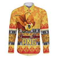 Personalised PNG Hamamas Krismas Family Matching Tank Maxi Dress and Hawaiian Shirt Papua New Guinea Bird Of Paradise Merry Christmas Gold Style LT9 Dad's Shirt - Long Sleeve Gold - Polynesian Pride