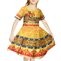 Personalised PNG Hamamas Krismas Kid Short Sleeve Dress Papua New Guinea Bird Of Paradise Merry Christmas Gold Style LT9 - Polynesian Pride
