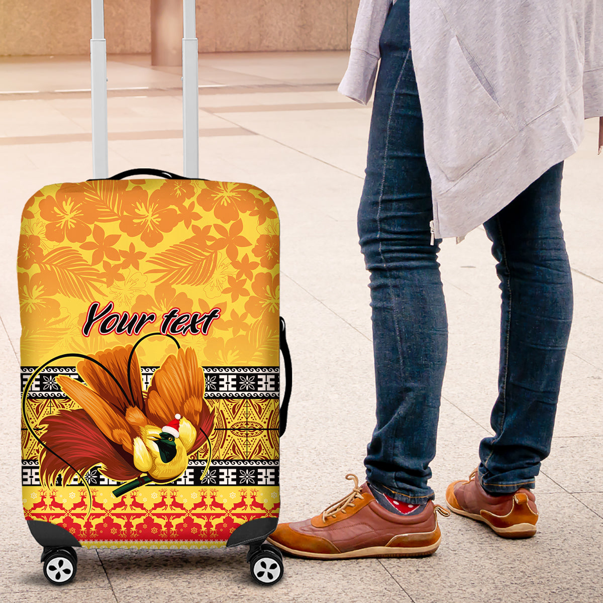 Personalised PNG Hamamas Krismas Luggage Cover Papua New Guinea Bird Of Paradise Merry Christmas Gold Style LT9 Gold - Polynesian Pride
