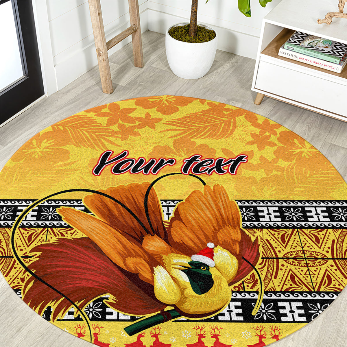 Personalised PNG Hamamas Krismas Round Carpet Papua New Guinea Bird Of Paradise Merry Christmas Gold Style LT9 Gold - Polynesian Pride