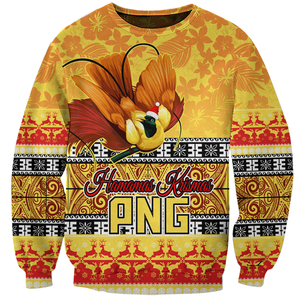 Personalised PNG Hamamas Krismas Sweatshirt Papua New Guinea Bird Of Paradise Merry Christmas Gold Style LT9 Unisex Gold - Polynesian Pride