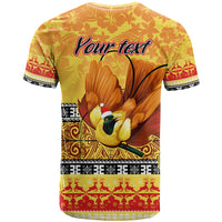 Personalised PNG Hamamas Krismas T Shirt Papua New Guinea Bird Of Paradise Merry Christmas Gold Style LT9 - Polynesian Pride