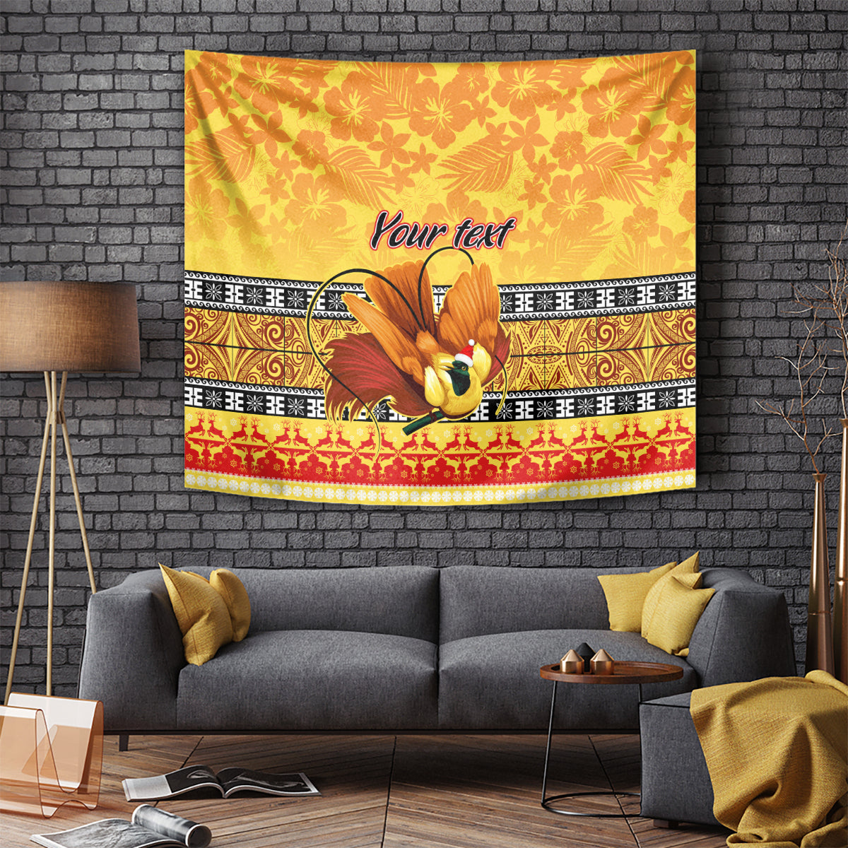 Personalised PNG Hamamas Krismas Tapestry Papua New Guinea Bird Of Paradise Merry Christmas Gold Style LT9 Gold - Polynesian Pride