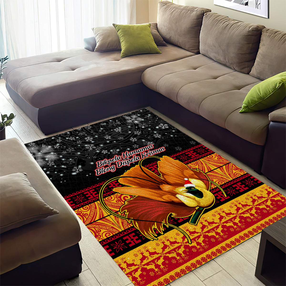 PNG Hamamas Krismas Area Rug Papua New Guinea Bird Of Paradise Merry Christmas Black Style LT9 - Polynesian Pride