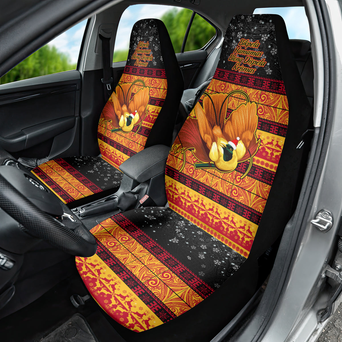 PNG Hamamas Krismas Car Seat Cover Papua New Guinea Bird Of Paradise Merry Christmas Black Style LT9 - Polynesian Pride