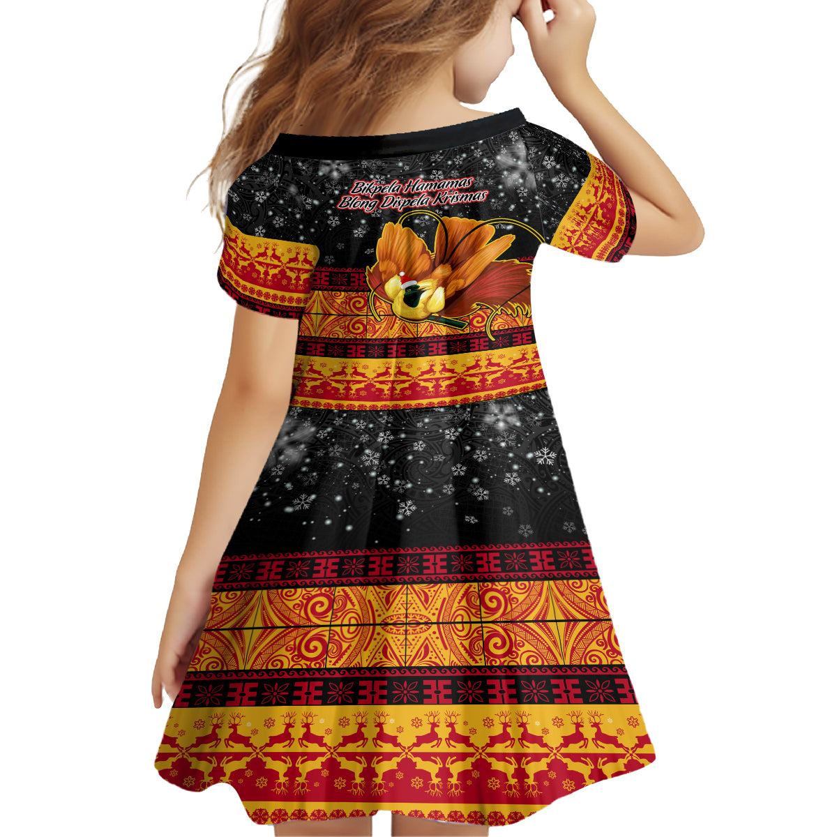 PNG Hamamas Krismas Family Matching Summer Maxi Dress and Hawaiian Shirt Papua New Guinea Bird Of Paradise Merry Christmas Black Style LT9 - Polynesian Pride