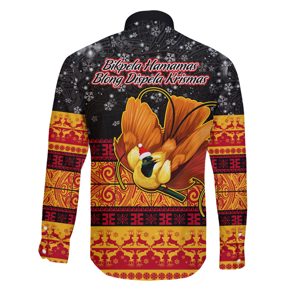 PNG Hamamas Krismas Family Matching Summer Maxi Dress and Hawaiian Shirt Papua New Guinea Bird Of Paradise Merry Christmas Black Style LT9 - Polynesian Pride