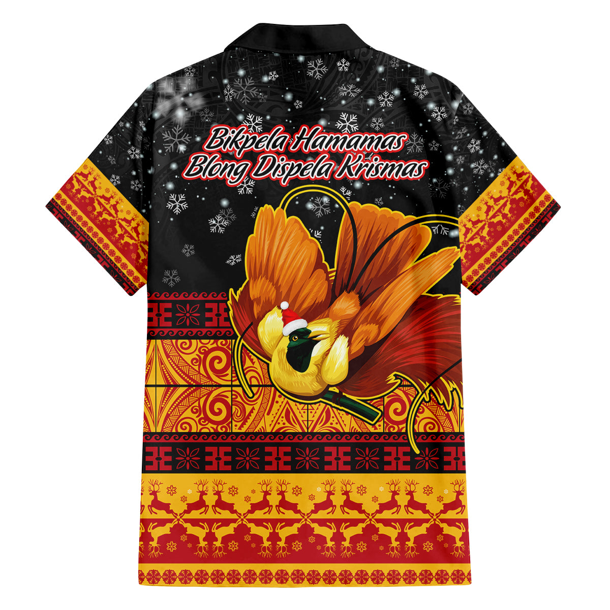 PNG Hamamas Krismas Family Matching Tank Maxi Dress and Hawaiian Shirt Papua New Guinea Bird Of Paradise Merry Christmas Black Style LT9 - Polynesian Pride