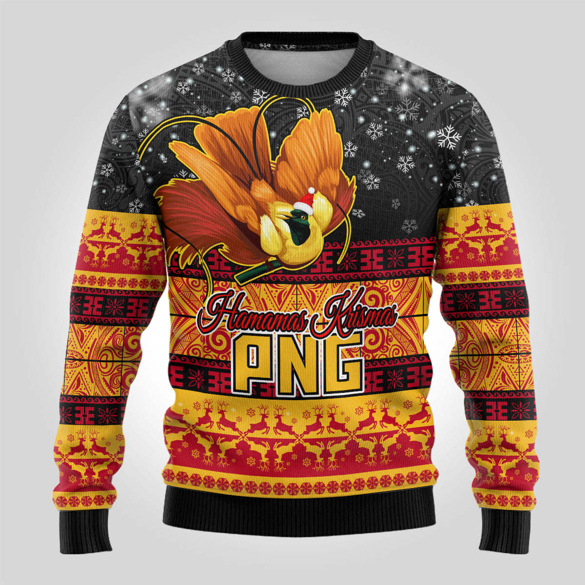 PNG Hamamas Krismas Ugly Christmas Sweater Papua New Guinea Bird Of Paradise Merry Christmas Black Style LT9 - Polynesian Pride
