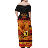 PNG Hamamas Krismas Off Shoulder Maxi Dress Papua New Guinea Bird Of Paradise Merry Christmas Black Style LT9 - Polynesian Pride