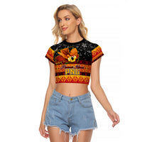 PNG Hamamas Krismas Raglan Cropped T Shirt Papua New Guinea Bird Of Paradise Merry Christmas Black Style LT9 Female Black - Polynesian Pride