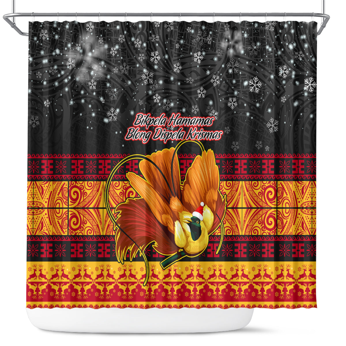 PNG Hamamas Krismas Shower Curtain Papua New Guinea Bird Of Paradise Merry Christmas Black Style LT9 Black - Polynesian Pride