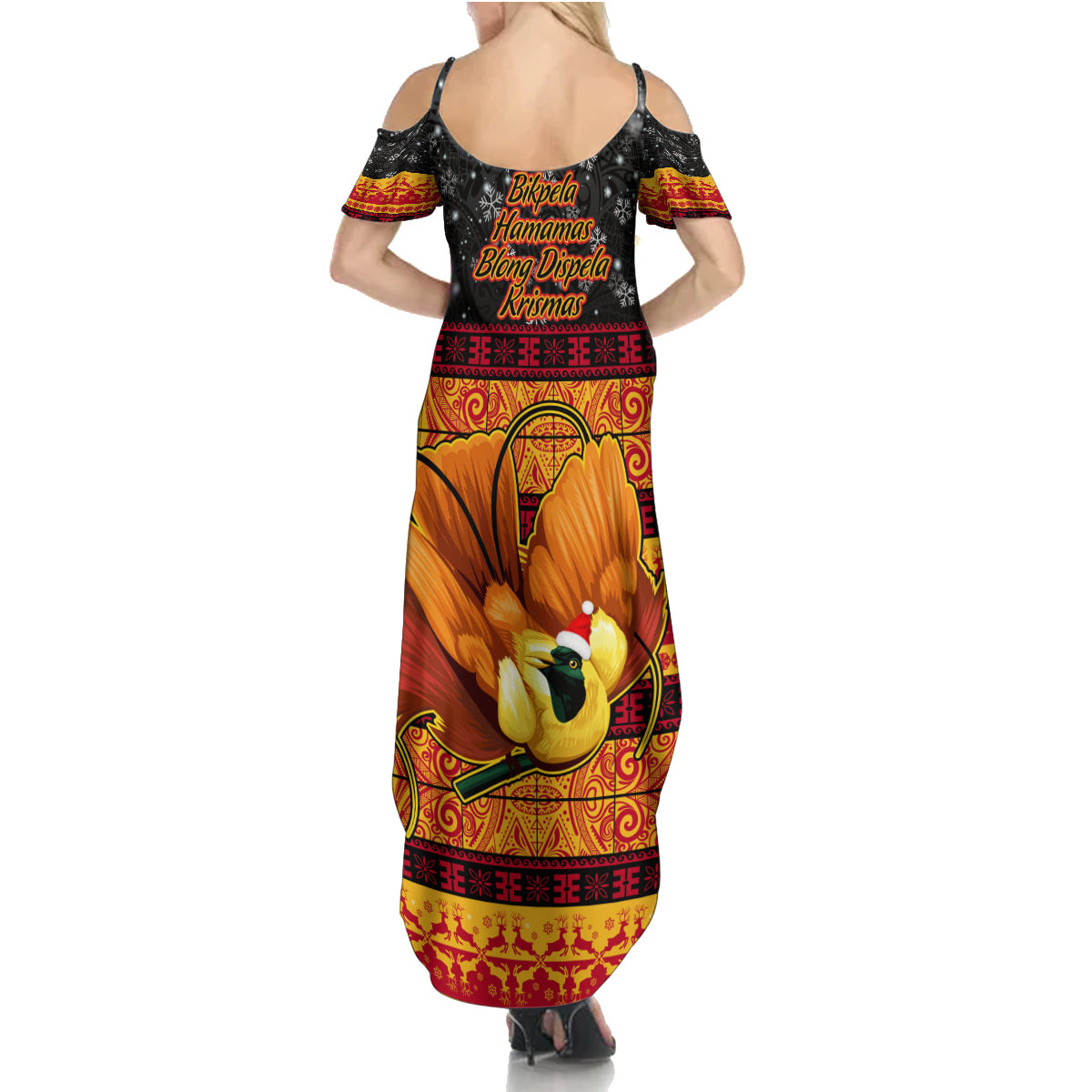 PNG Hamamas Krismas Summer Maxi Dress Papua New Guinea Bird Of Paradise Merry Christmas Black Style LT9 - Polynesian Pride