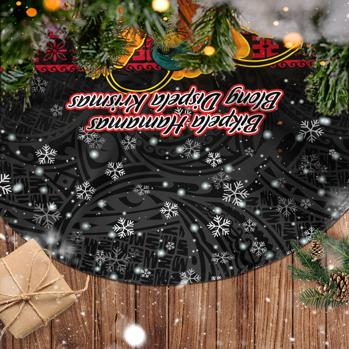 PNG Hamamas Krismas Tree Skirt Papua New Guinea Bird Of Paradise Merry Christmas Black Style LT9 - Polynesian Pride