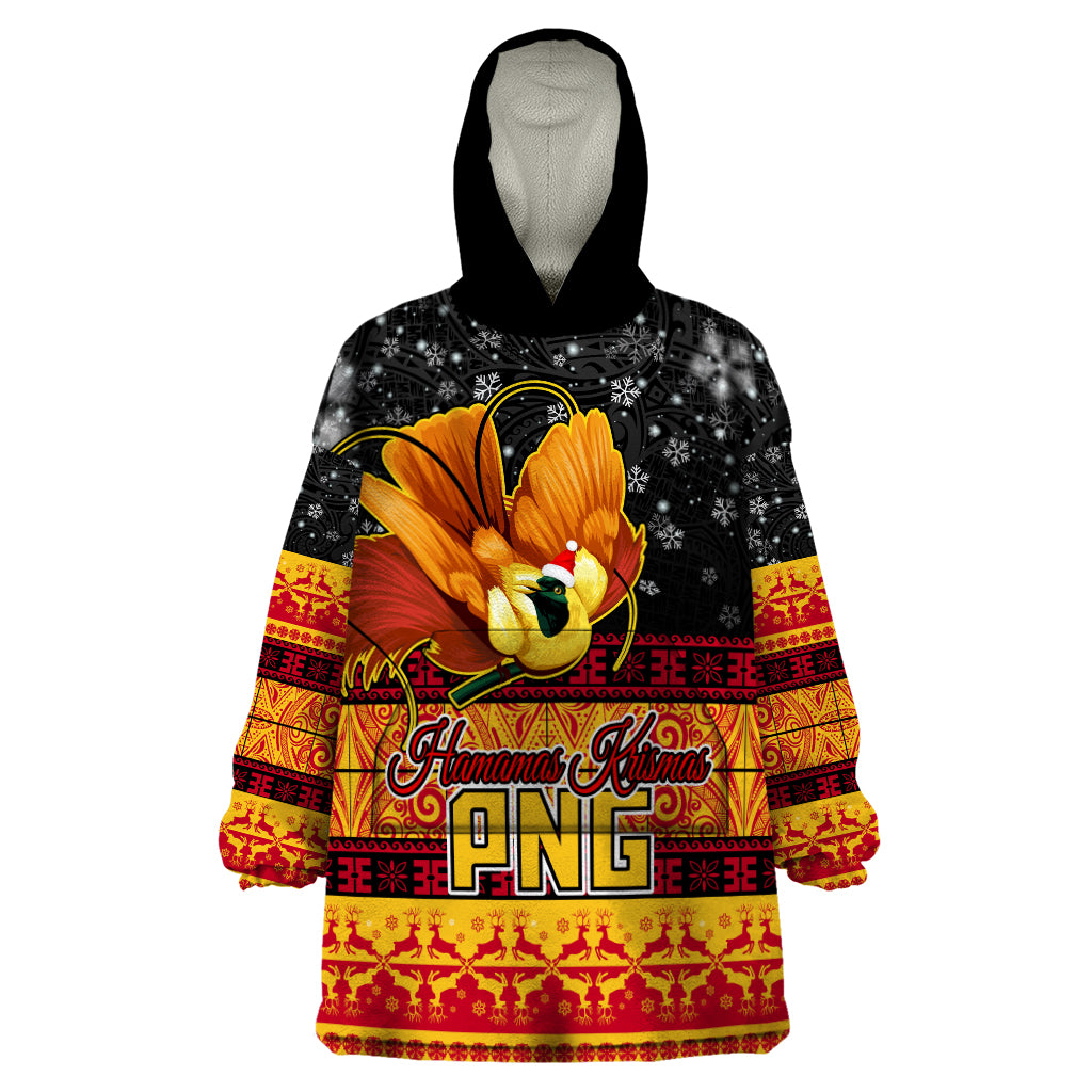 PNG Hamamas Krismas Wearable Blanket Hoodie Papua New Guinea Bird Of Paradise Merry Christmas Black Style LT9 One Size Black - Polynesian Pride