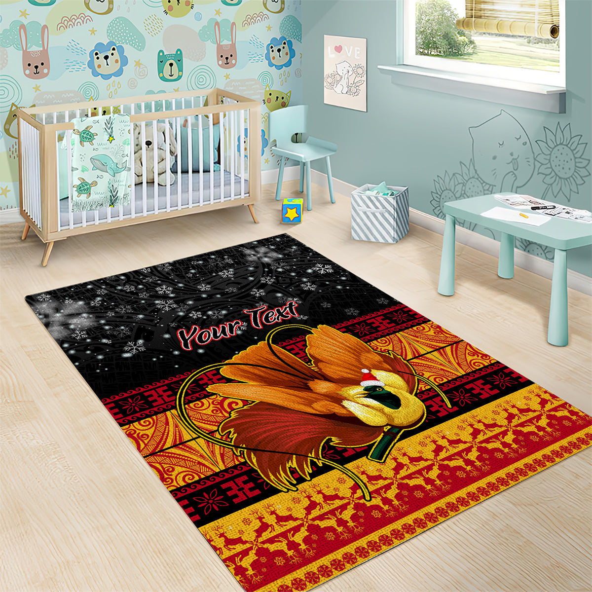 Personalised PNG Hamamas Krismas Area Rug Papua New Guinea Bird Of Paradise Merry Christmas Black Style LT9 - Polynesian Pride