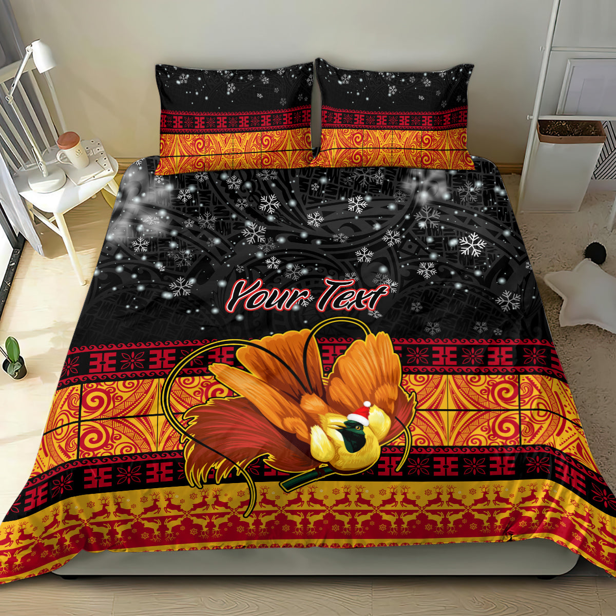Personalised PNG Hamamas Krismas Bedding Set Papua New Guinea Bird Of Paradise Merry Christmas Black Style LT9 - Polynesian Pride