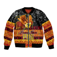 Personalised PNG Hamamas Krismas Bomber Jacket Papua New Guinea Bird Of Paradise Merry Christmas Black Style LT9 Unisex Black - Polynesian Pride