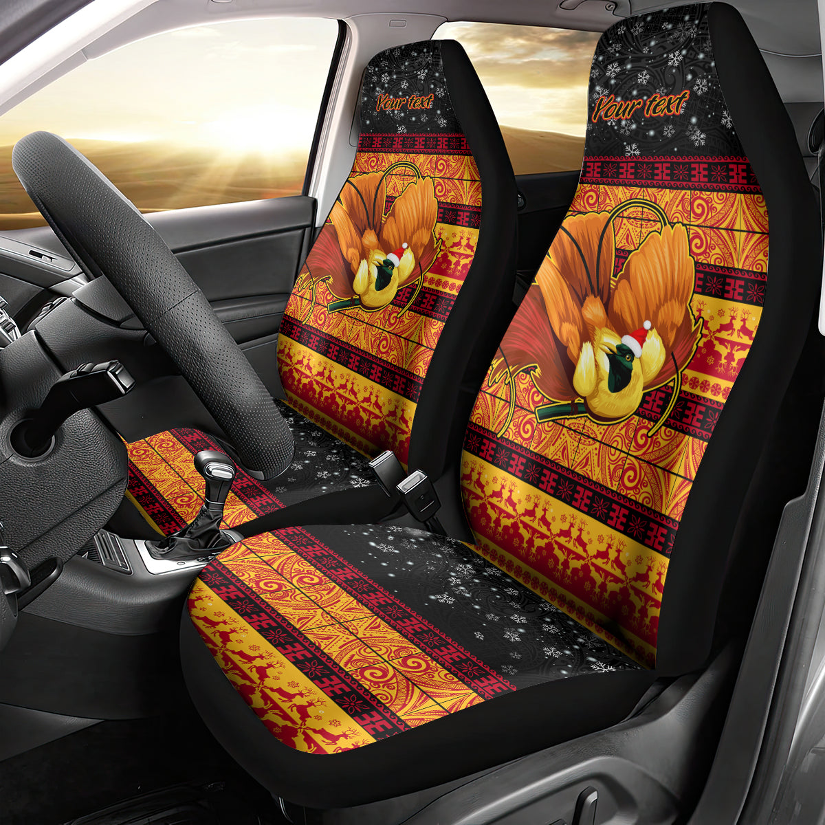 Personalised PNG Hamamas Krismas Car Seat Cover Papua New Guinea Bird Of Paradise Merry Christmas Black Style LT9 - Polynesian Pride