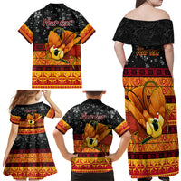 Personalised PNG Hamamas Krismas Family Matching Off Shoulder Maxi Dress and Hawaiian Shirt Papua New Guinea Bird Of Paradise Merry Christmas Black Style LT9 - Polynesian Pride