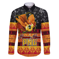 Personalised PNG Hamamas Krismas Family Matching Tank Maxi Dress and Hawaiian Shirt Papua New Guinea Bird Of Paradise Merry Christmas Black Style LT9 Dad's Shirt - Long Sleeve Black - Polynesian Pride