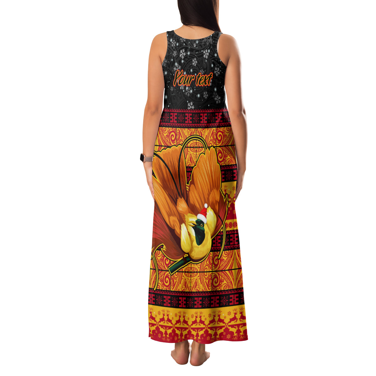 Personalised PNG Hamamas Krismas Family Matching Tank Maxi Dress and Hawaiian Shirt Papua New Guinea Bird Of Paradise Merry Christmas Black Style LT9 - Polynesian Pride