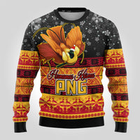 Personalised PNG Hamamas Krismas Ugly Christmas Sweater Papua New Guinea Bird Of Paradise Merry Christmas Black Style LT9 - Polynesian Pride