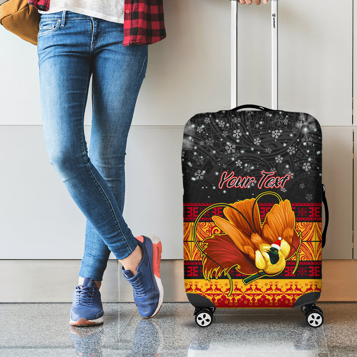 Personalised PNG Hamamas Krismas Luggage Cover Papua New Guinea Bird Of Paradise Merry Christmas Black Style LT9 - Polynesian Pride