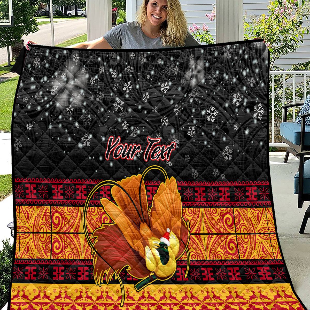 Personalised PNG Hamamas Krismas Quilt Papua New Guinea Bird Of Paradise Merry Christmas Black Style LT9 Black - Polynesian Pride