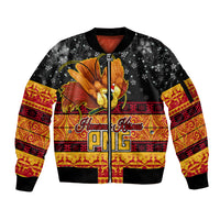 Personalised PNG Hamamas Krismas Sleeve Zip Bomber Jacket Papua New Guinea Bird Of Paradise Merry Christmas Black Style LT9 Unisex Black - Polynesian Pride