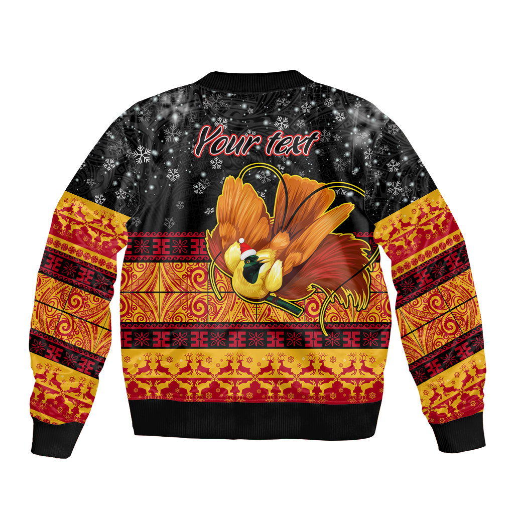 Personalised PNG Hamamas Krismas Sleeve Zip Bomber Jacket Papua New Guinea Bird Of Paradise Merry Christmas Black Style LT9 - Polynesian Pride