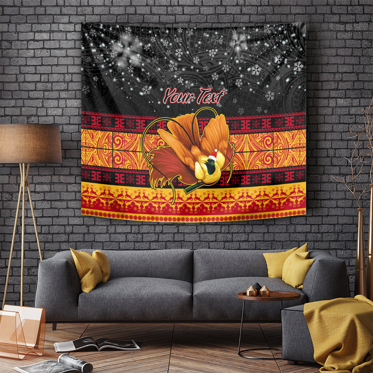 Personalised PNG Hamamas Krismas Tapestry Papua New Guinea Bird Of Paradise Merry Christmas Black Style LT9 Black - Polynesian Pride